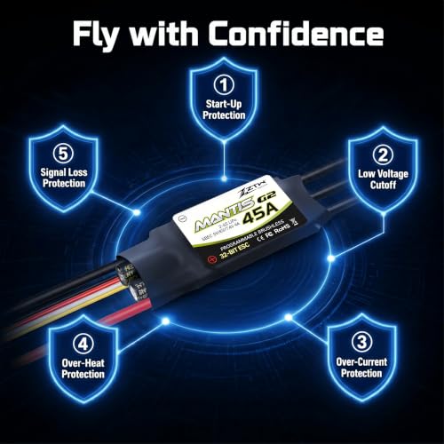 ZTW Mantis G2 45A ESC 2-6S Built-in Switching BEC 5V/6V/7.4V Adjustable 4A Brushless Speed Controller for RC Airplane Aircraft Fixed-Wing