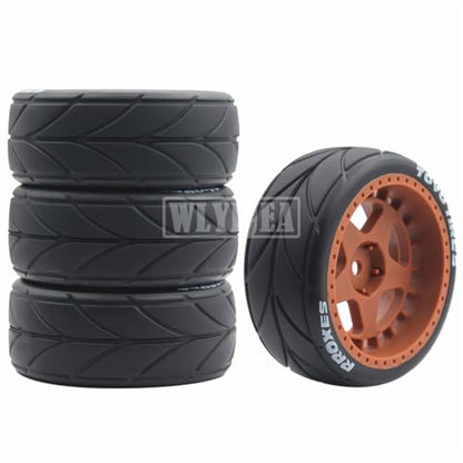 4PCS RC 1/10 On-Road Tires 65mm RC Rubber Tires w/Plastic Wheel Rim 12mm Hex Fit for 1/10 RC On-Road Rally Car HPI Tamiya TT01 TT02 Kyosho Wltoys 144001 - color: Brown 2