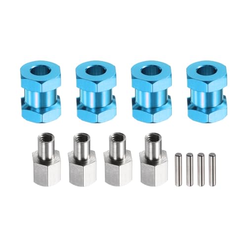 MECCANIXITY 4pcs 12mm Wheel Hex Drive Hubs Adapter Combiner Coupler, Aluminum 15mm Extension with Nut Latch for 1/10 RC Crawler Car Parts, Blue