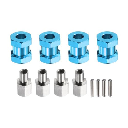 MECCANIXITY 4pcs 12mm Wheel Hex Drive Hubs Adapter Combiner Coupler, Aluminum 15mm Extension with Nut Latch for 1/10 RC Crawler Car Parts, Blue