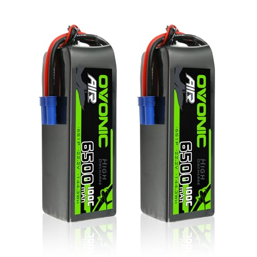 OVONIC Lipo Battery 6500mAh 100C 22.2V 6S RC Battery with EC5 Connector for RC Plane DJI Quadcopter RC Airplane RC Helicopter RC Car Truck Boat 2pcs