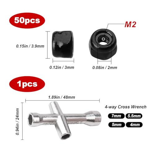 Lock Nuts & Wheel Wrench for SCX24 Wheels JLU AXI00002 C10 AXI00001 Bronco Deadbolt AXI90081 AXI00004 Betty B-17 Gladiator AXI00005 Axial 1/24 RC Crawler Car, 50pcs