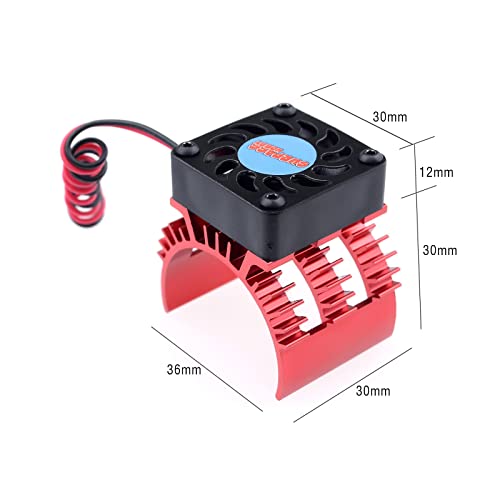 Surpass Engine Motor Heatsink, RC Motor Heatsink with 5v-8.45v 21000 RPM Cooling Fan Fit 540 550 3650 Size Brushless Motor for 1/10 RC Car Truck Buggy Crawler (Black & red) - style: Plastic single fan with red Heatsink