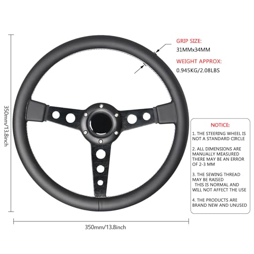 Car Drift Flat Steering Wheel Black Leather Grip 14inch/350mm Racing Sport Steering Wheel with White Stitching - color: black