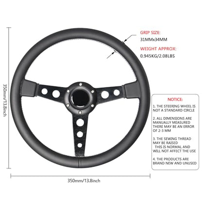 Car Drift Flat Steering Wheel Black Leather Grip 14inch/350mm Racing Sport Steering Wheel with White Stitching - color: black