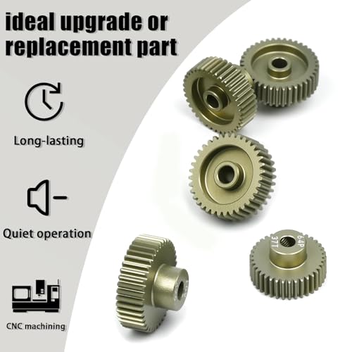 5Pcs 64P Aluminum Alloy Pinion Gear Set 3.175mm 36T 37T 38T 39T 40T Motor Pinion Gear W/ M4 Screw and Hex Key, Fit 3.175mm (1/8-Inch) Shaft, for Arrma HPI Kyosho Losi Axial Traxxas Tamiya 1/10 RC Car - size: 64P-3.175mm-36-40T