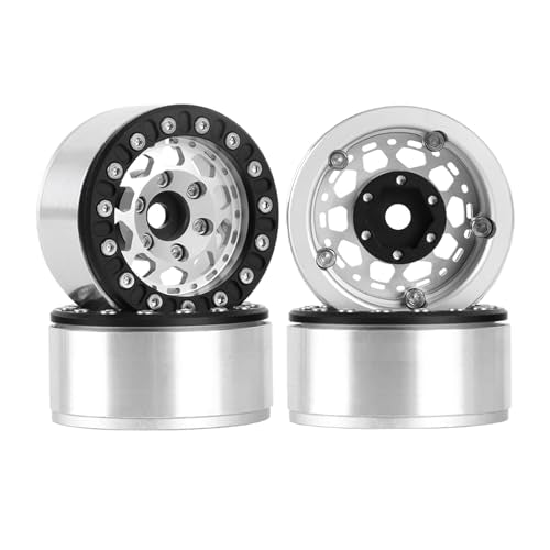 4PCS 1.55 Inch Aluminum Alloy Metal 10Holes Beadlock Wheel Rim Hubs Replacement Accessory for Tamiya AX90069 D90 TF2 CC01 CC02 1/10 RC Crawler Car Upgrade Parts(B-Black Silver) - color: B-Black Silver