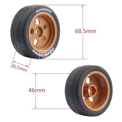 4PCS 12mm Hex RC Wheels and Tires 68mm Rubber Tyres Set and Hard Plastic Wheel Hub w/Foam Inserts Fit for 1/10 On-Road RC Drift Drifting Car Traxxas HSP Tamiya Kyosho HPI Redcat - color: Brown