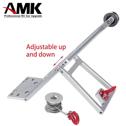 AMK Tow Truck Accessory Kit for 1/10 RC Crawler Chassis, Includes Crane Arm and Winch, Compatible with SCX10 TRX4 Capra LCG Chassis Upgrades - color: Silver