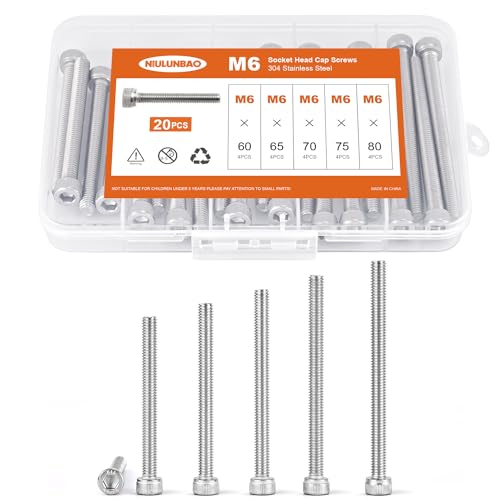 M6 x 60mm 65mm 70mm 75mm 80mm Hex Socket Head Cap Screws Bolts 304 Stainless Steel Metric Machine Allen Hex Drive, Fully Threaded, Assortment Kit 20PCS - size: M6 x 60/65/70/75/80mm (20PCS)