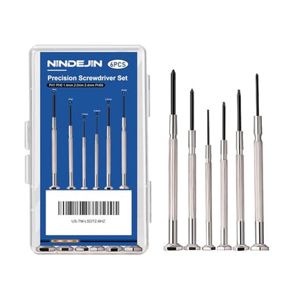 NINDEJIN 6PCS Precision Screwdriver Set, Flathead & Phillips Screw Repair Kit for Electronics & Small Items – Laptops, Watches, Phones, Computers, Doorbells, Toys, Glasses | Chrome Vanadium Steel, with Hardened Carbon Steel Shafts, Precision Screwdrivers,