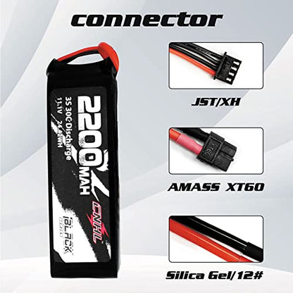 CNHL 2200mAh 3S Lipo Battery 11.1V 30C with XT60 Plug (2 Packs) | Smooth power delivery for easier control, ideal for trainer aircraft, light RC airplanes, gliders, cars, and everyday flying.