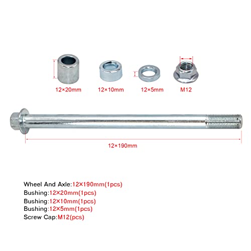 Mokuo 12mm 190mm Front Rear Axle with Bushing 5mm 10mm 20mm Fit for Pit Dirt Bike Moped Scooter QUAD ATV Mini Bike Parts - size: 12-190