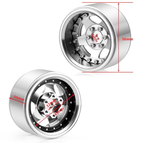 4PCS Aluminum 1.9" Beadlock Wheel Rims Upgrades for Axial SCX10 I II III TRX4 GEN7 GEN8 1/10 RC Crawler Truck Car (Silver) - color: Silver