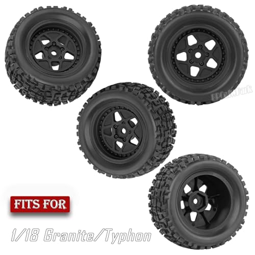 12mm Hex RC Truck Wheels and Tires for 1/18 Granite/1/18 Typhon RC Monster Truck Car,RC Drift Off Road Buggy Rally Truck Tires,4Pcs(Black) - color: Black - (4pcs Wheel)