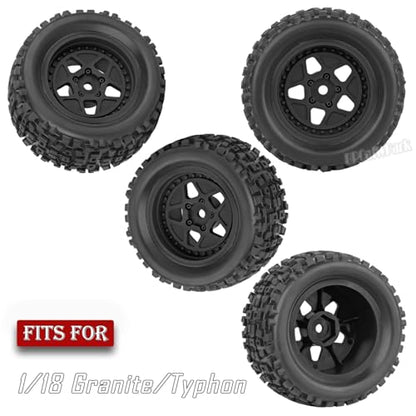 12mm Hex RC Truck Wheels and Tires for 1/18 Granite/1/18 Typhon RC Monster Truck Car,RC Drift Off Road Buggy Rally Truck Tires,4Pcs(Black) - color: Black - (4pcs Wheel)