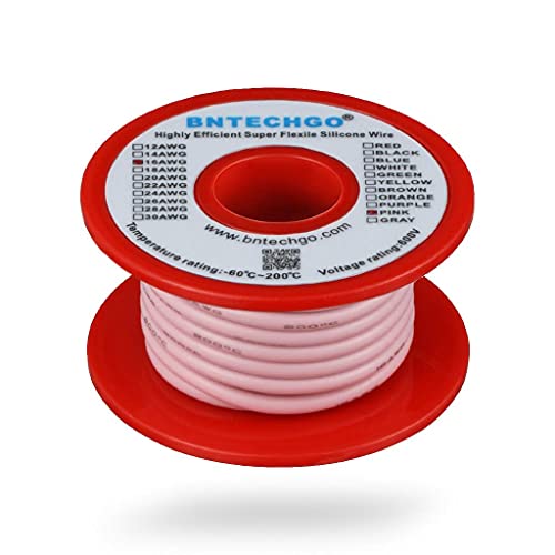 BNTECHGO 16 Gauge Silicone Wire Pink 25ft Stranded Tinned Copper Wire | Flexible 16 AWG Stranded Wire Silicone Rubber Insulation For RC Models, Drone, Robot, Battery, EV Charger, 3D Printer, DIY - color: 16 gauge silicone wire pink, size: silicone wire 25
