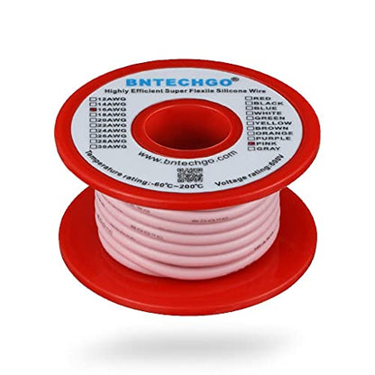 BNTECHGO 16 Gauge Silicone Wire Pink 25ft Stranded Tinned Copper Wire | Flexible 16 AWG Stranded Wire Silicone Rubber Insulation For RC Models, Drone, Robot, Battery, EV Charger, 3D Printer, DIY - color: 16 gauge silicone wire pink, size: silicone wire 25
