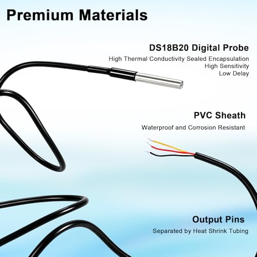 2pcs Temperature Sensor Probe Kit Waterproof DS18B20 Sensor Probe | Waterproof DS18B20 Temperature Sensor Probe with Resistance Needle Adaptor Panel & Du Pont Wire for Arduino Raspberry