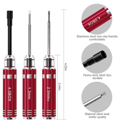 RC Tool Kit 12PCS Hex Screwdriver Nut Driver Set | Short Handle RC Tools with Hex, Phillips, Flat Drivers & Pliers for 1/18 1/24 RC Crawler, SCX24, TRX4M, Axial, Traxxas - color: Red