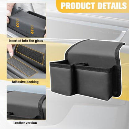 Car Window Armrest Storage Box, Multifunctional Vehicle Side Door Arm Elbow Rest Pad Organizer, Automotive Interior Window Armrest Storage Bag, Universal for SUV Sedan Truck (Leather) - size: Leather