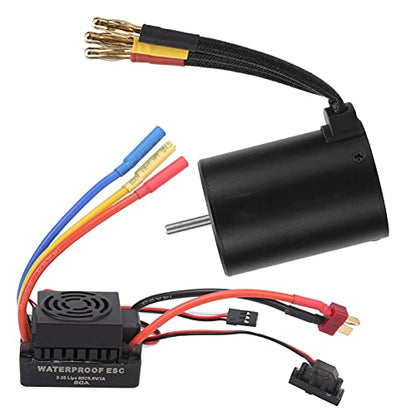 Alomejor A Durable ESC 3650 4500 KV Set, Made of Components, Protection of Throttle Signal Loss, for 1/8 1/10 RC Car Races, Copperplasticblack