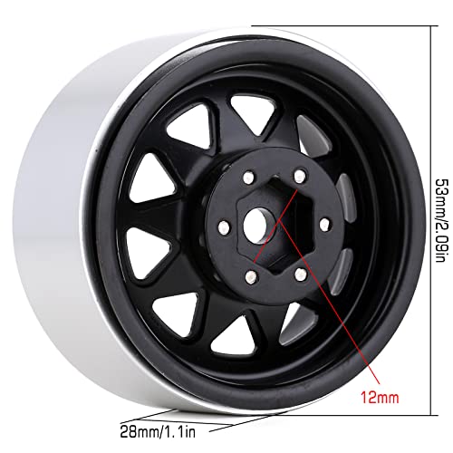 INJORA 1.9 Beadlock Wheel Rim Hub 4pcs Metal Rims for 1/10 RC Crawler Car TRX4 Axial SCX10 90046 SCX10 Pro(Black) - color: Black