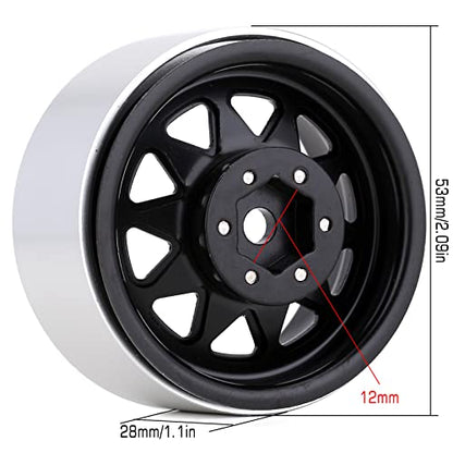 INJORA 1.9 Beadlock Wheel Rim Hub 4pcs Metal Rims for 1/10 RC Crawler Car TRX4 Axial SCX10 90046 SCX10 Pro(Black) - color: Black