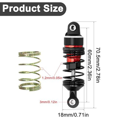 1/16 Aluminum RC Shock Absorber Front Rear Adjustable Springs Shock Damper | for Traxxas 1/16 Mini Slash BL-2S 4x4 Short Course Truck 108164-1, 4PCS, Red - color: Red