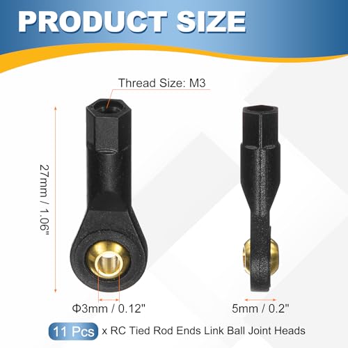 MECCANIXITY M3xL27mm RC Plastic Tied Rod Ends Link Ball Joint Head Kit Ball Head Link Joints Steering Linkage Upgrade Accessories for RC Crawler Car Pack of 11, Black - size: M3xL27mm