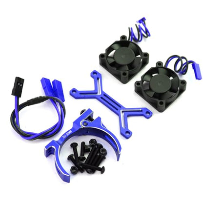 RC Motor Cooling Fan Heatsink High Speed 20000rpm Dual Fans with 36-38mm Adjustable Mount for RC 1/0 Traxxas Slash TRX4 ARRMA 3S 4S Mega 550 Axial SCX10 3650 3660 540 550 Motor Upgrade Parts (Blue)