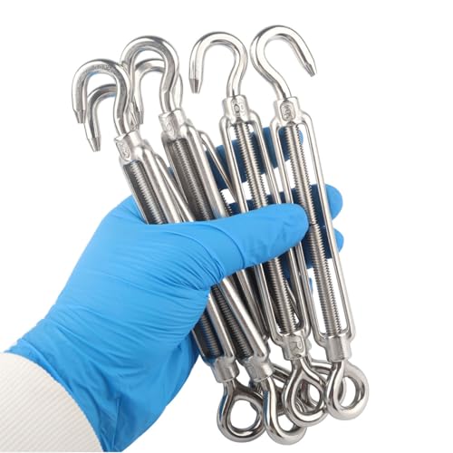 6PCS M8 Hook & Eye Turnbuckle 304 Stainless Steel 5/16" Turnbuckle Wire Rope Tension Heavy Duty Turnbuckles for Cable Railing Wire Rope Hardware Kit - size: Hook & Eye-M8