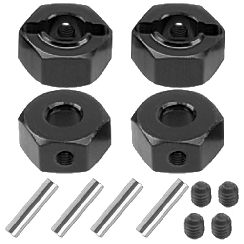 Metal 12mm Wheel Hex Hub Drive Adapters with Pins Screws Compatible with 1/10 Arrma Senton Granite Typhon Vorteks 3S Big Rock RC Car (Black) - color: Black