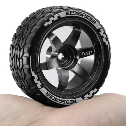 REDSPIDER•1/10 On Road Tires and Aluminum Wheels（4PCS） 12mm Hex RC Rally Racing Tyres OD 2.56" for Tamiya TT01 TT02 XV01 TA06 A959 PTG2 HPI KYOSHO PTG2 (Black) - color: Black