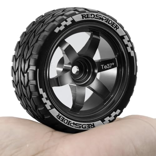 REDSPIDER•1/10 On Road Tires and Aluminum Wheels（4PCS） 12mm Hex RC Rally Racing Tyres OD 2.56" for Tamiya TT01 TT02 XV01 TA06 A959 PTG2 HPI KYOSHO PTG2 (Black) - color: Black