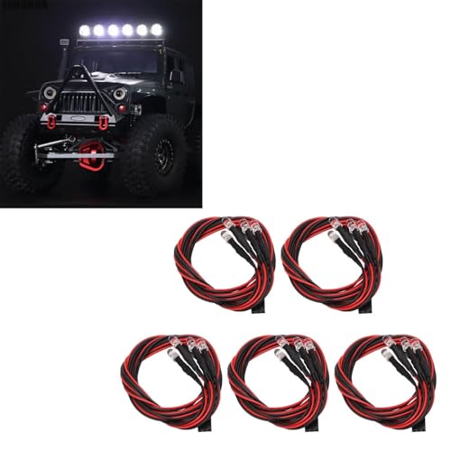 HERCHR 5PCS RC LED Light Kit, 5mm Headlights/Taillight Kit (2 White 2 red) for Hsp, Redcat, Axial, Scx10, D90, Hpi RC Cars Crawler Light Accessories