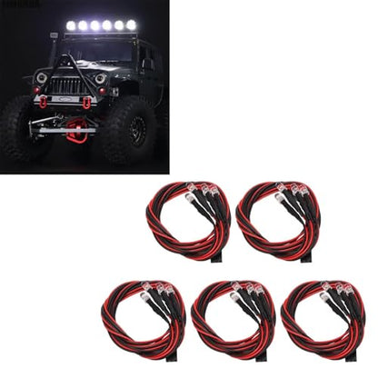 HERCHR 5PCS RC LED Light Kit, 5mm Headlights/Taillight Kit (2 White 2 red) for Hsp, Redcat, Axial, Scx10, D90, Hpi RC Cars Crawler Light Accessories