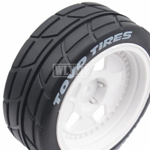 4PCS RC 1/10 On-Road Tires 65mm RC Rubber Tires w/Plastic Wheel Rim 12mm Hex Fit for 1/10 RC On-Road Rally Car HPI Tamiya TT01 TT02 Kyosho Wltoys 144001 - color: White 3