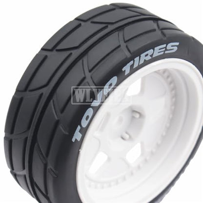 4PCS RC 1/10 On-Road Tires 65mm RC Rubber Tires w/Plastic Wheel Rim 12mm Hex Fit for 1/10 RC On-Road Rally Car HPI Tamiya TT01 TT02 Kyosho Wltoys 144001 - color: White 3