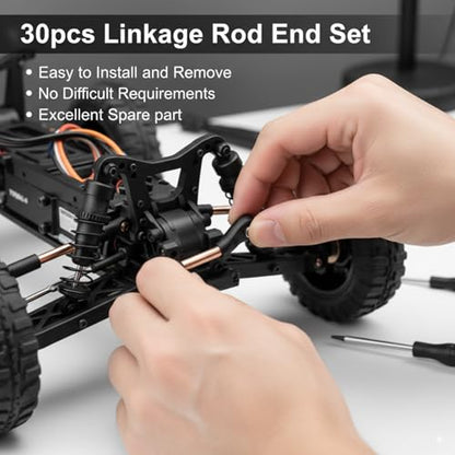 30Pcs RC Linkage Rod Ends for Traxxas TRX-4 1/10 - High-Precision M4 Ball Joint Head Set, Lightweight Durable Plastic+Steel Crawler Upgrade Parts