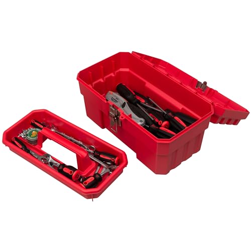 Akro-Mils 14-Inch Plastic Toolbox w/Removable Tray, Steel Latch & Padlock Eye, Industrial-Grade Tool Box/Tools, Crafts, First Aid & Hobby Supplies, 14" x 8" x 8", Made in USA, Red (09514) (Pack of 6) - color: Red, size: 14-Inch x 8-Inch x 8-Inch (Pack of