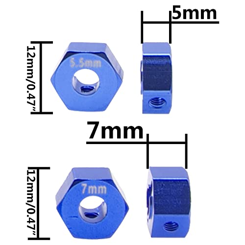 ShareGoo Aluminum 12mm Hex Wheel Hubs Hex Adapter & Flanged Lock Nuts Compatible with Traxxas 2WD Slash Rustler Stampede 1/10 RC Car (Dark Blue) - color: Dark Blue