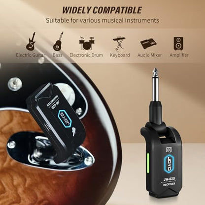 JOYO 5.8GHz Wireless Guitar System Rechargeable Transmitter Receiver with 4 Channels, Low Latency, 48kHz/24Bit, 65ft Range, 6 Hour Battery for Electric Guitar & Bass (JW-02S) - style: 5.8GHz