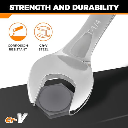 Der Erwachte 6-Piece SAE Wrench Set, Large Wrench Set | 15/16", 1", 1-1/16", 1-1/8", 1-3/16", 1-1/4", Long Big Open End Combination Wrench Set, 12-point, roll-up storage pouch - size: 6 Piece Sae 23.81-31.75mm