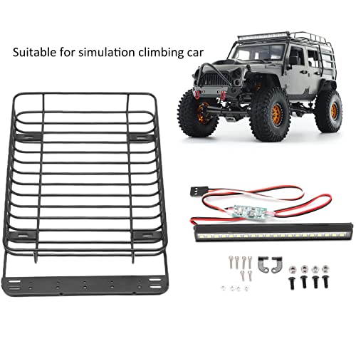 RC Car Roof Rack with LED Light Bar Universal Stainless Steel Accessory for Crawler Climbing Truck Upgrade DIY Installation