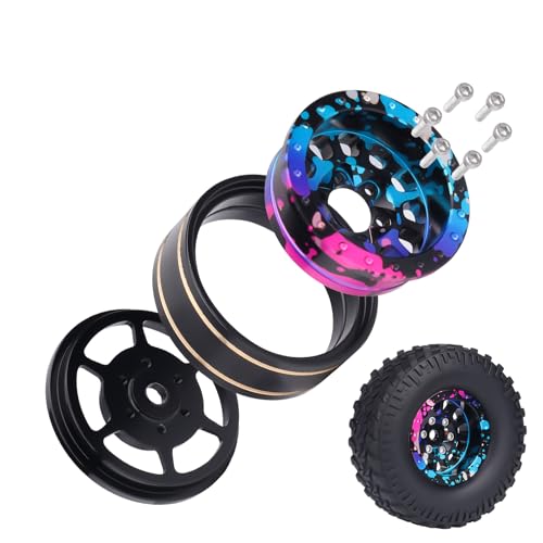 HobbyPark Graffiti Splash Anodized 1.0 Plus Beadlock Wheels -4mm Negative Offset Deep Dish 1.1 Beadlocks Rims for 1/18 1/24 RC Crawler TRX4M Ascent18 SCX24 FCX24 Upgrades Parts