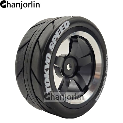 1/10 On Road Racing Tires and 5-Spoke Aluminum Wheels 12mm Hex OD 2.56" RC Touring Tyres for 1:10 Rally Street Drift Car Tamiya TT01 TT02 XV01 A959 PTG2 KYOSHO HSP Traxxas 4PCS (Black) - color: Black