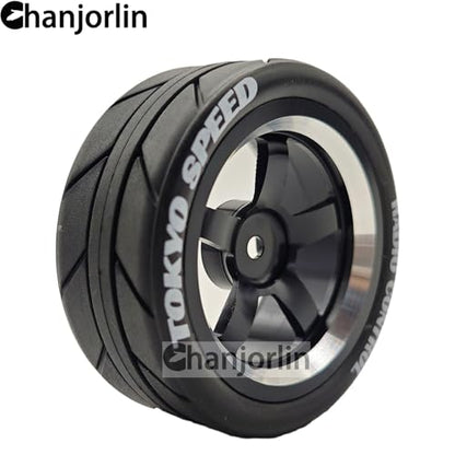 1/10 On Road Racing Tires and 5-Spoke Aluminum Wheels 12mm Hex OD 2.56" RC Touring Tyres for 1:10 Rally Street Drift Car Tamiya TT01 TT02 XV01 A959 PTG2 KYOSHO HSP Traxxas 4PCS (Black) - color: Black