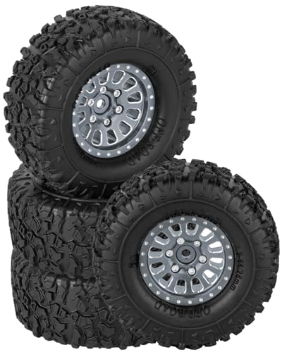 RC 1.3 in Wheel Tires for 1/18 TRX4M RC Crawler Car,Aluminum 1.3 Beadlock Wheel Rims and Rubber Tires w/Sponge,RC Truck Tires,Titanium - color: Titanium - (1.3 Tires)