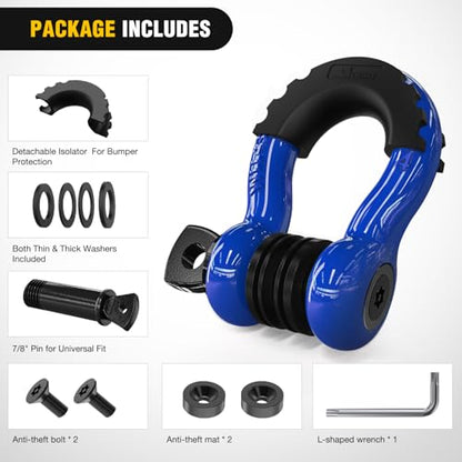 Nilight 3/4" D Ring Anti-Theft Shackle Tow Hook Jeep Truck SUV ATV UTV | Off Road Recovery Gear 19T 41,887 lbs Break Strength 4.75T WLL Rust-Resistant Anti-Rattle Isolators Heavy Duty Blue 2pack - color: Blue 3/4" w/Anti-Theft Shackle, size: Shackle